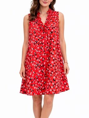 FSL Apparel Red Ruffle Neck Sleeveless Dress